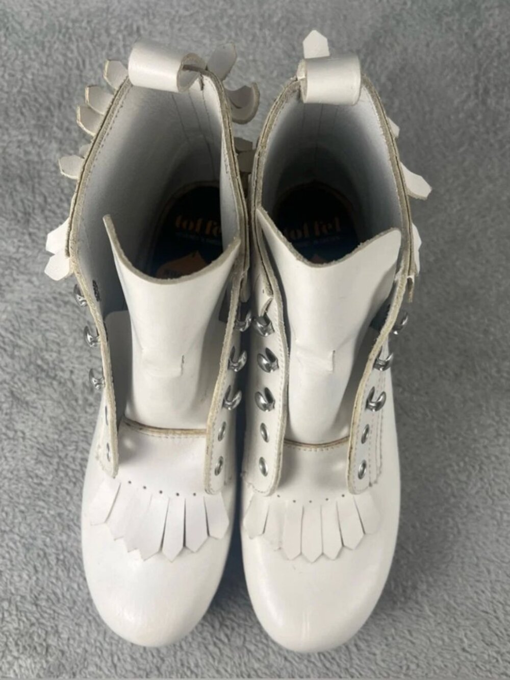 SWEDISH HASBEENS Wood Clog White Leather Kiltie Lace Up Booties 40 - Picture 4 of 16